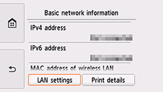 Bildschirm "Allg. Netzwerkinformationen": "LAN-Einstellungen" auswählen